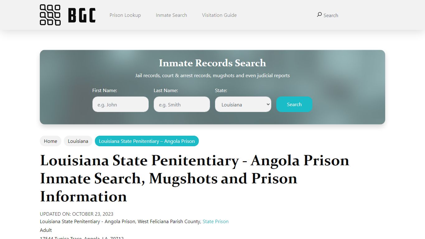 Louisiana State Penitentiary - Angola Prison Inmate Search, Mugshots ...